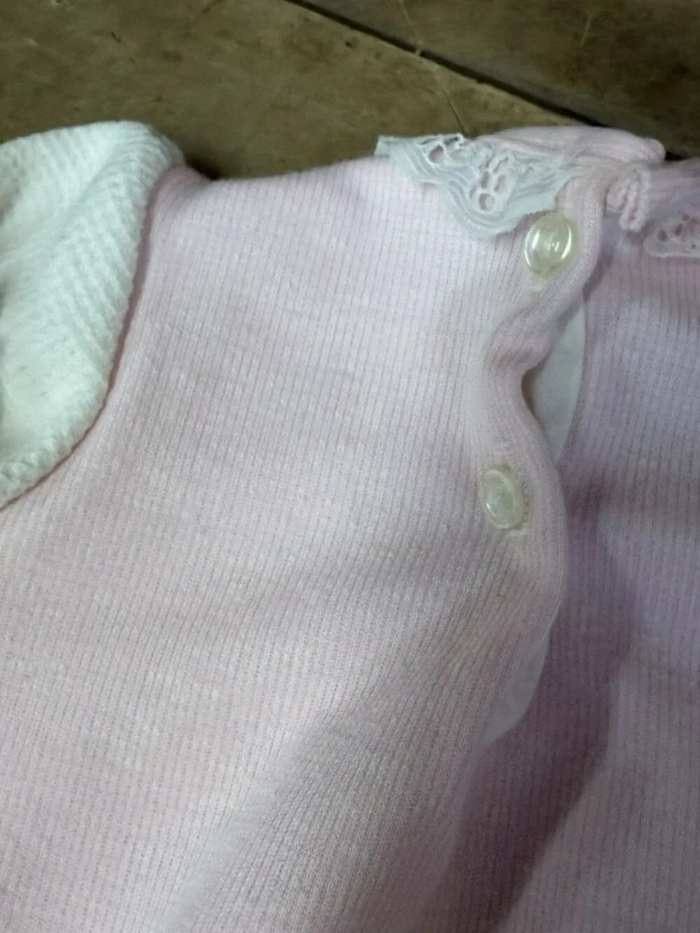 Vintage 1950s Carter's Pink Baby Romper 3 MONTHS Lace Trim Bows - Up to 13 LBS